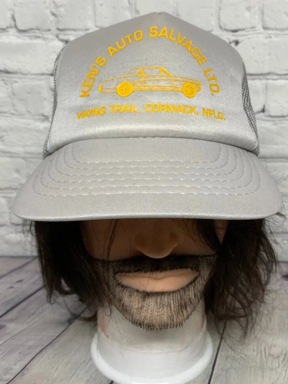 Vintage Trucker Hat Ken's Auto Salvage Viking Trail NFLD Cap Mesh Snapback Gray